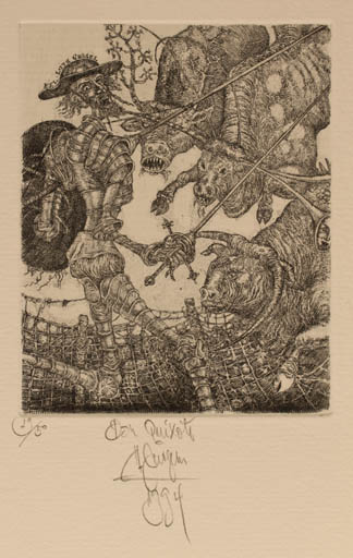 Exlibris by Harry Jürgens from Germany for Lutz Grösel - Don Quijote Fauna 