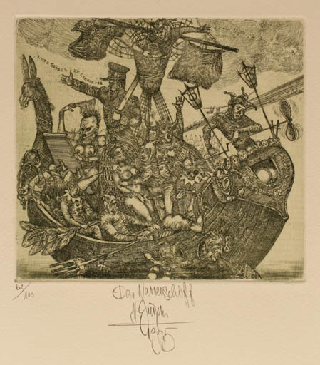 Exlibris by Harry Jürgens from Germany for Lutz Grösel - Group Ship/Boat Theater/Cirkus 