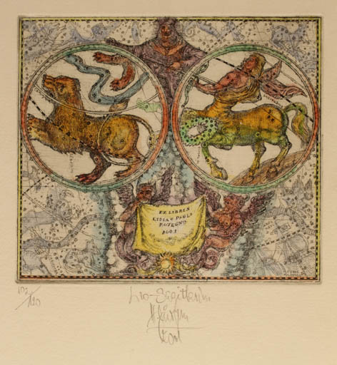 Exlibris by Harry Jürgens from Germany for Paolo & Lidia Rovegno - Globe Cosmos 