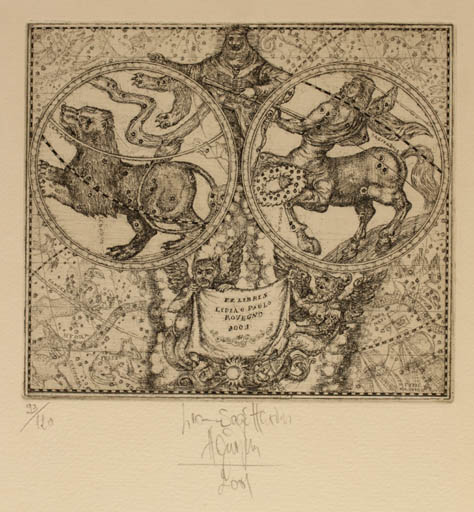 Exlibris by Harry Jürgens from Germany for Paolo & Lidia Rovegno - Globe Cosmos 