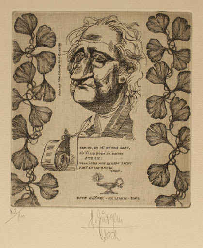 Exlibris by Harry Jürgens from Germany for Lutz Grösel - Flora Man Portrait 