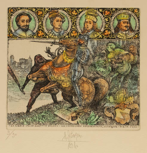 Exlibris by Harry Jürgens from Germany for Dr. Hartmut Polenz - Group Portrait Knight Horseman/Rider 