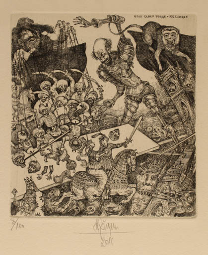 Exlibris by Harry Jürgens from Germany for Gian Carlo Torre - Drama Group Horseman/Rider Surrealism 