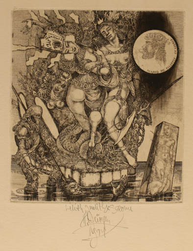 Exlibris by Harry Jürgens from Germany for Mario de Filippis - Surrealism 