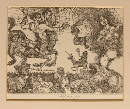 Exlibris by Harry Jürgens from Germany for Dr. Volker Ebersbach - Fable Animal Mythology 