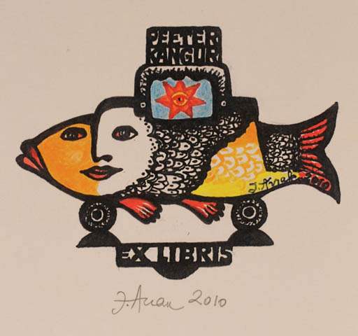 Exlibris by Jüri Arrak from Estonia for Peeter Kangur - Fish Woman Portrait 