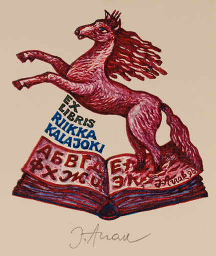 Exlibris by Jüri Arrak from Estonia for Rikka Kalajoki - Book Horse 