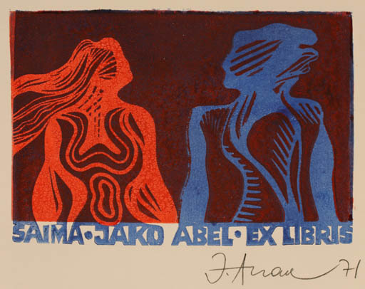 Exlibris by Jüri Arrak from Estonia for Saima Jako Abel - Couple 