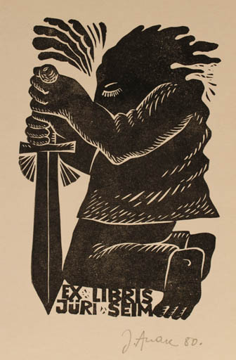 Exlibris by Jüri Arrak from Estonia for Jüri Seim - Man Weapon 