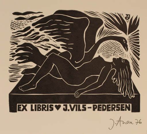 Exlibris by Jüri Arrak from Estonia for Jørgen Vils Pedersen - Leda and the Swan Mythology 