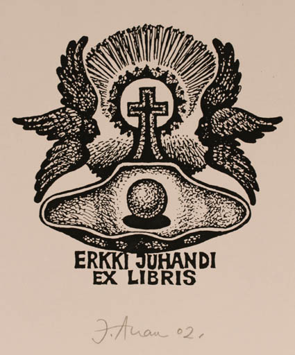 Exlibris by Jüri Arrak from Estonia for Erkki Juhandi - Angel Religion 