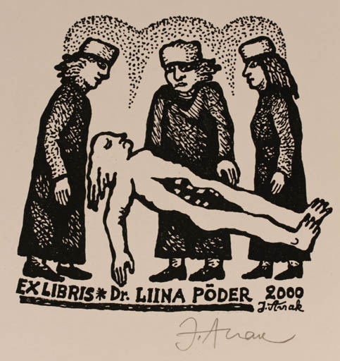 Exlibris by Jüri Arrak from Estonia for Dr. Liina Pöder - Death Group 