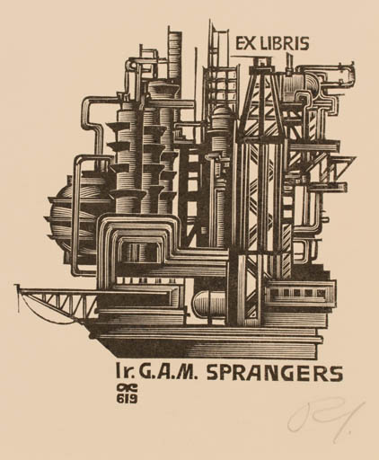 Exlibris by Anatolij Kalaschnikow from Russia for Ir. G.A.M. Sprangers - Ship/Boat Technology 