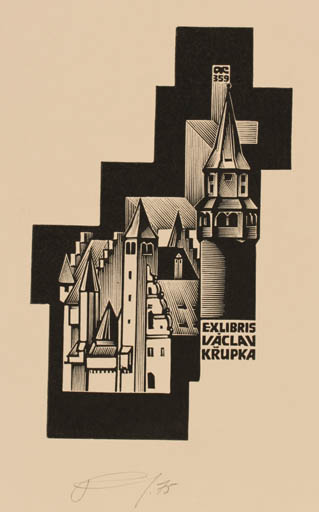 Exlibris by Anatolij Kalaschnikow from Russia for Vaclav Krupka - Architecture Church 