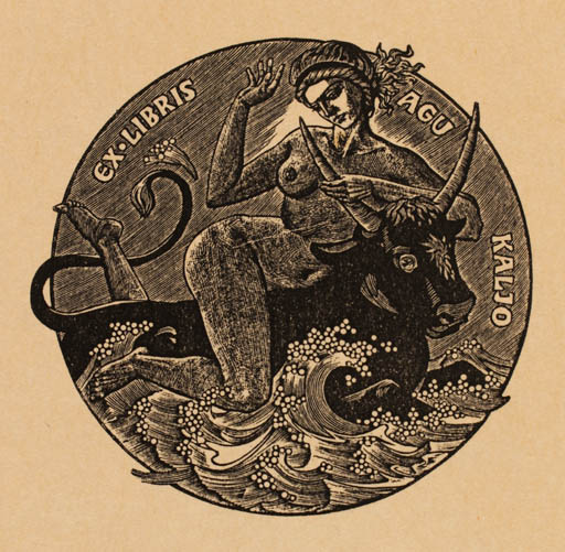 Exlibris by Konstantin Kalynovych from Ukraine for Agu Kaljo - Europa and the Bull 