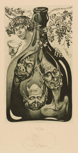 Exlibris by Konstantin Kalynovych from Ukraine for Marvin Bolotsky - Mythology Portrait Wine 