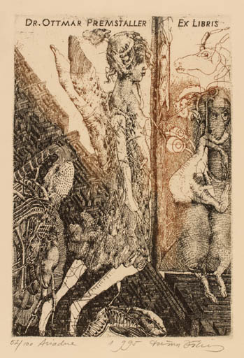 Exlibris by Dusan Kallay from Czechoslovakia for Ottmar Premstaller - Surrealism 