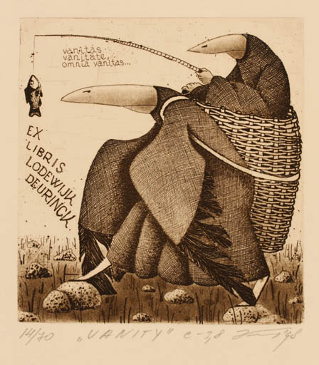 Exlibris by Andrij Kens from Ukraine for Lodevijk Deurinck - Fish Bird 