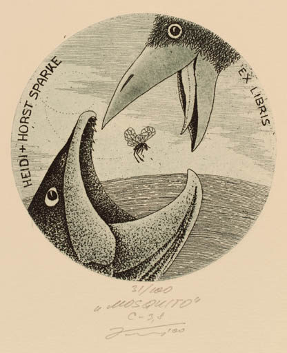 Exlibris by Andrij Kens from Ukraine for Heidi & Horst Sparke - Fish Bird Insect 