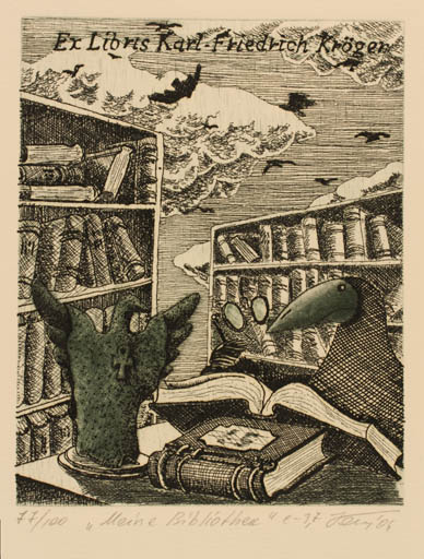 Exlibris by Andrij Kens from Ukraine for Karl Fridrich Kröger - Book Bird 