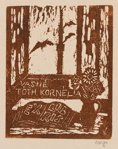 Exlibris by Edit Varga from Hungary for Kornèlia Vasnè Tòth - Flower Book 