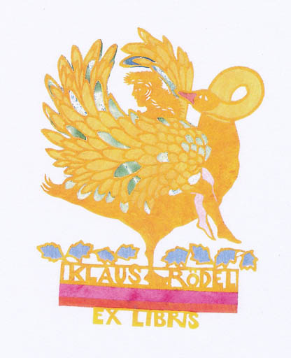 Exlibris by Sonia Brandes from Denmark for Klaus Rödel - Leda and the Swan Mythology 