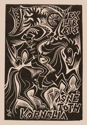 Exlibris by Laszlo Imets from Hungary for Kornèlia Vasnè Tòth - Horseman/Rider 