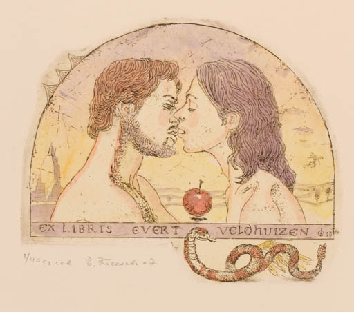 Exlibris by Jelena Kisseljowa from Russia for Evert Velohurzen - Adam and Eve 