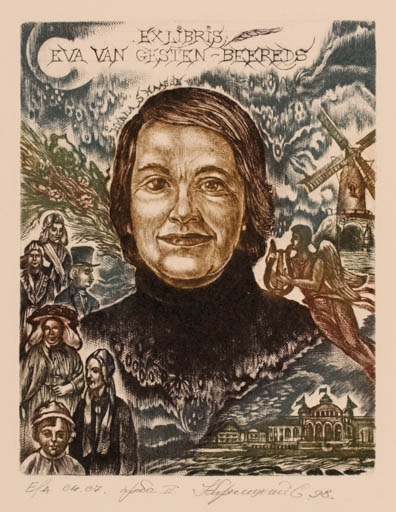 Exlibris by Sergey Kirnitsky from Ukraine for Eva Van Gesten - Beerends - Group Woman Mill Portrait 