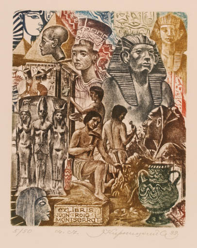 Exlibris by Sergey Kirnitsky from Ukraine for Joan Roig - Classical antiquity Group Egypt 