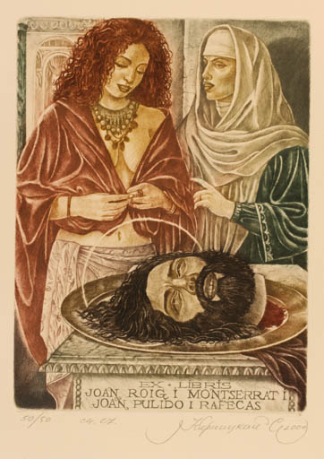 Exlibris by Sergey Kirnitsky from Ukraine for Joan Roig - Death Woman Religion 