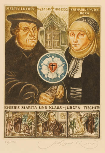 Exlibris by Sergey Kirnitsky from Ukraine for Marita & Klaus-Jürgen Tischer - Historical Person Woman Man Portrait Religion 