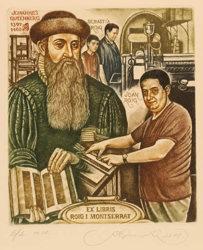 Exlibris by Sergey Kirnitsky from Ukraine for Joan Roig - Working Book Historical Person Man Portrait Technology Printing technique 