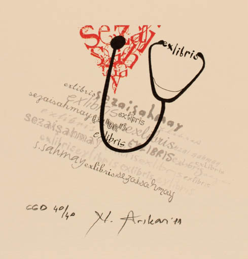 Exlibris by Nurgül Arikan from Turkey for Dr. Sezai Sahmay - Medicine Text/Writing 