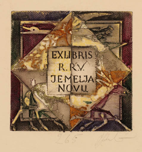 Exlibris by Antanas Kmieliauskas from Lithuania for R.R.V. Jemeljanovu - Fauna Bird 