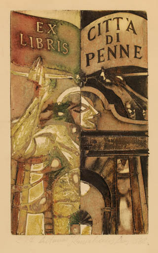 Exlibris by Antanas Kmieliauskas from Lithuania for Citta Di Penne - Book Man 