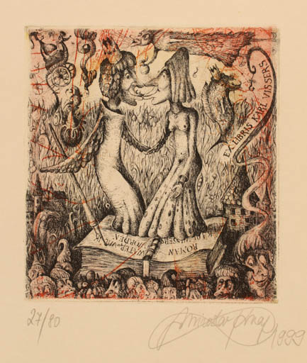 Exlibris by Miroslav Knap from Slovak Republic for Karl Vissers - Book Couple Surrealism 