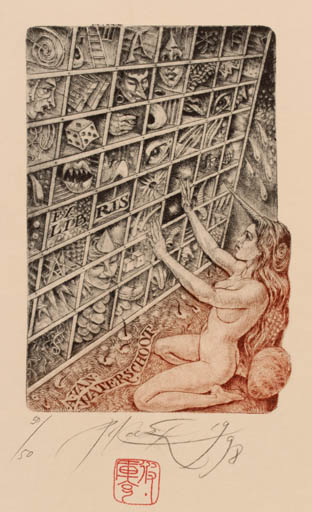 Exlibris by Peter Kocak from Slovak Republic for Agaath Van Waterschoot - Woman Nude 