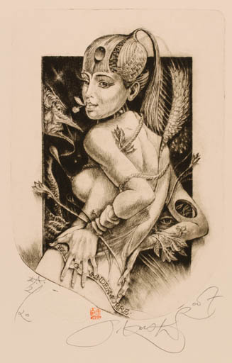 Exlibris by Peter Kocak from Slovak Republic for Gilbert Vandermoere - Woman Surrealism 