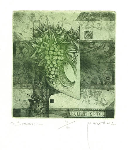 Exlibris by Zdenek Bugan from Czechoslovakia for Klaus Rödel - Surrealism Wine 