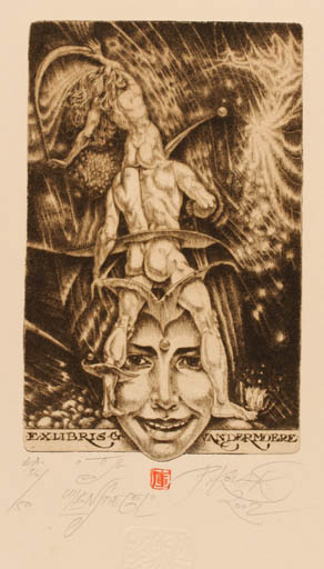 Exlibris by Peter Kocak from Slovak Republic for Gilbert Vandermoere - Portrait Surrealism 