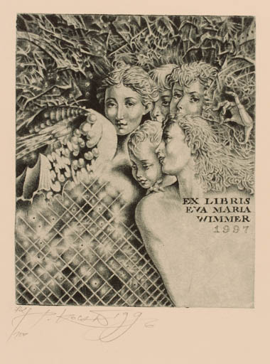 Exlibris by Peter Kocak from Slovak Republic for Eva Maria Wimmer - Child Group Woman 