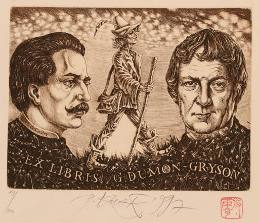 Exlibris by Peter Kocak from Slovak Republic for Georges Dumon - Man Portrait 