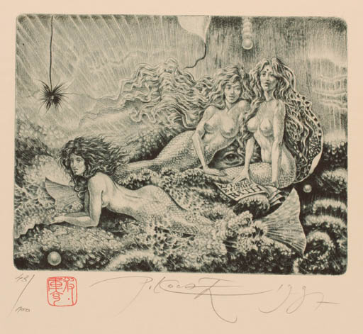 Exlibris by Peter Kocak from Slovak Republic for Brigitte Ratth - Mermaid Maritime 