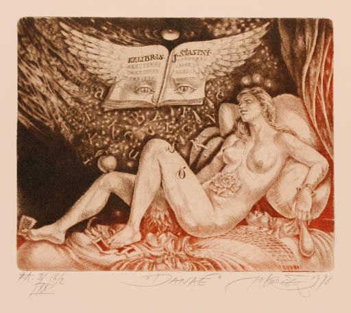 Exlibris by Peter Kocak from Slovak Republic for J. Stastny - Book Woman Nude 