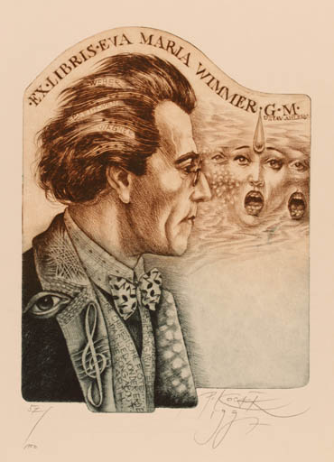 Exlibris by Peter Kocak from Slovak Republic for Eva Maria Wimmer - Man Music Portrait 