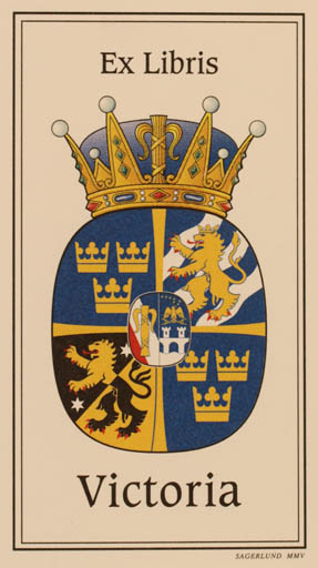 Exlibris by MMV Sagerlund from Sweden for Sverige Kronprinsesse Victoria - Heraldry Regent/royalty 