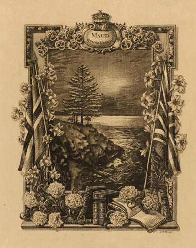 Exlibris by W. P. England Barett from Great Britain for Maud Queen of Norway - Flower Book Maritime Regent/royalty 