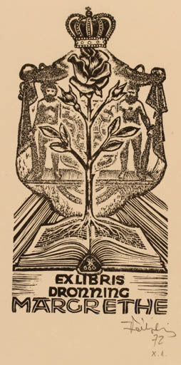 Exlibris by Kàroly Vàroknyi from Hungary for Danmark Dronning Margrethe II - Heraldry Regent/royalty 