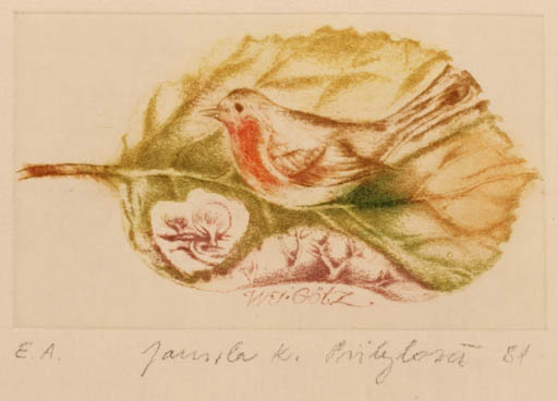 Exlibris by Jarmila Kudrnová-Pribylová from Czechoslovakia for W. J. Götz - Flora Bird 